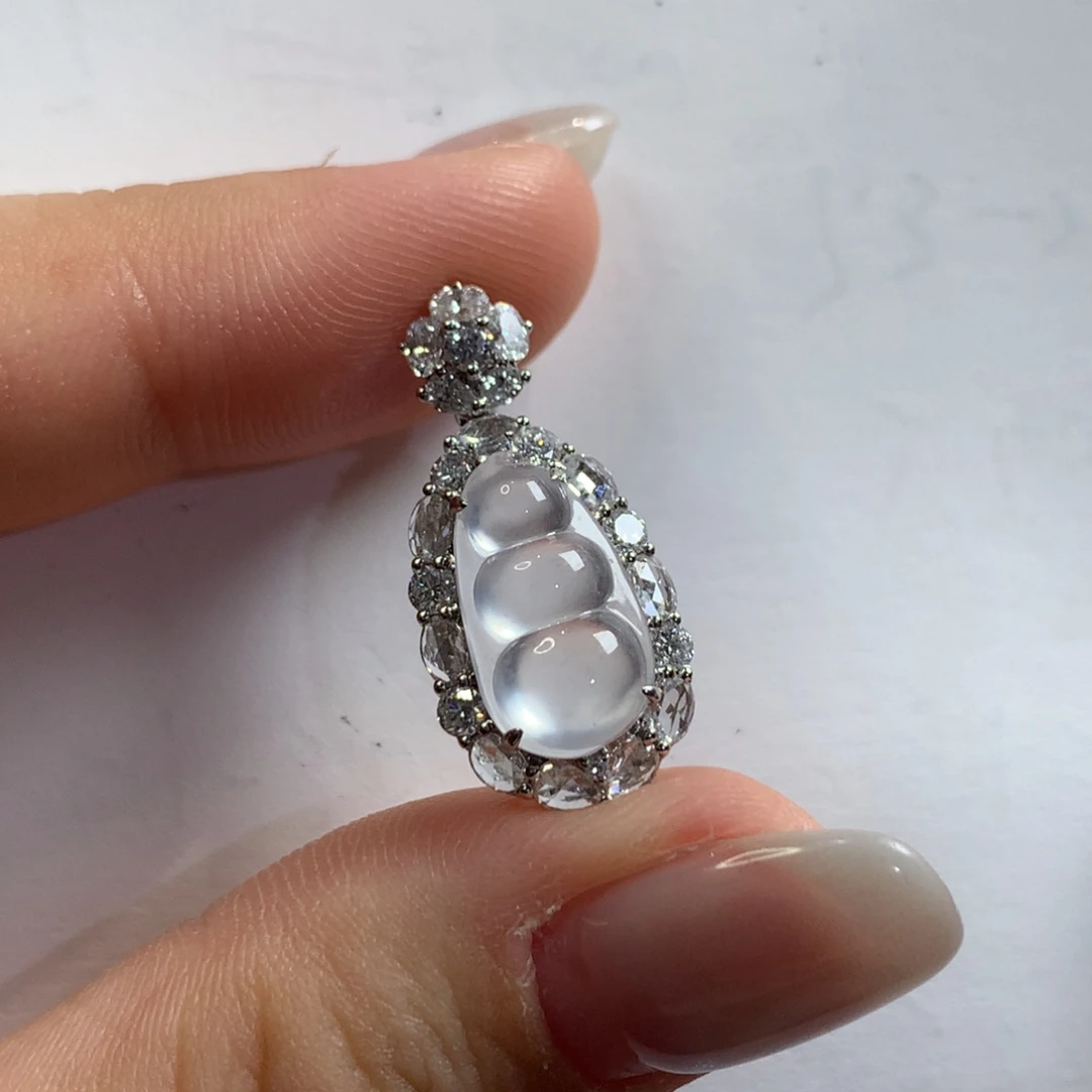 翡翠未镶嵌颈饰成品玻璃豆子吊坠整高卡23.7