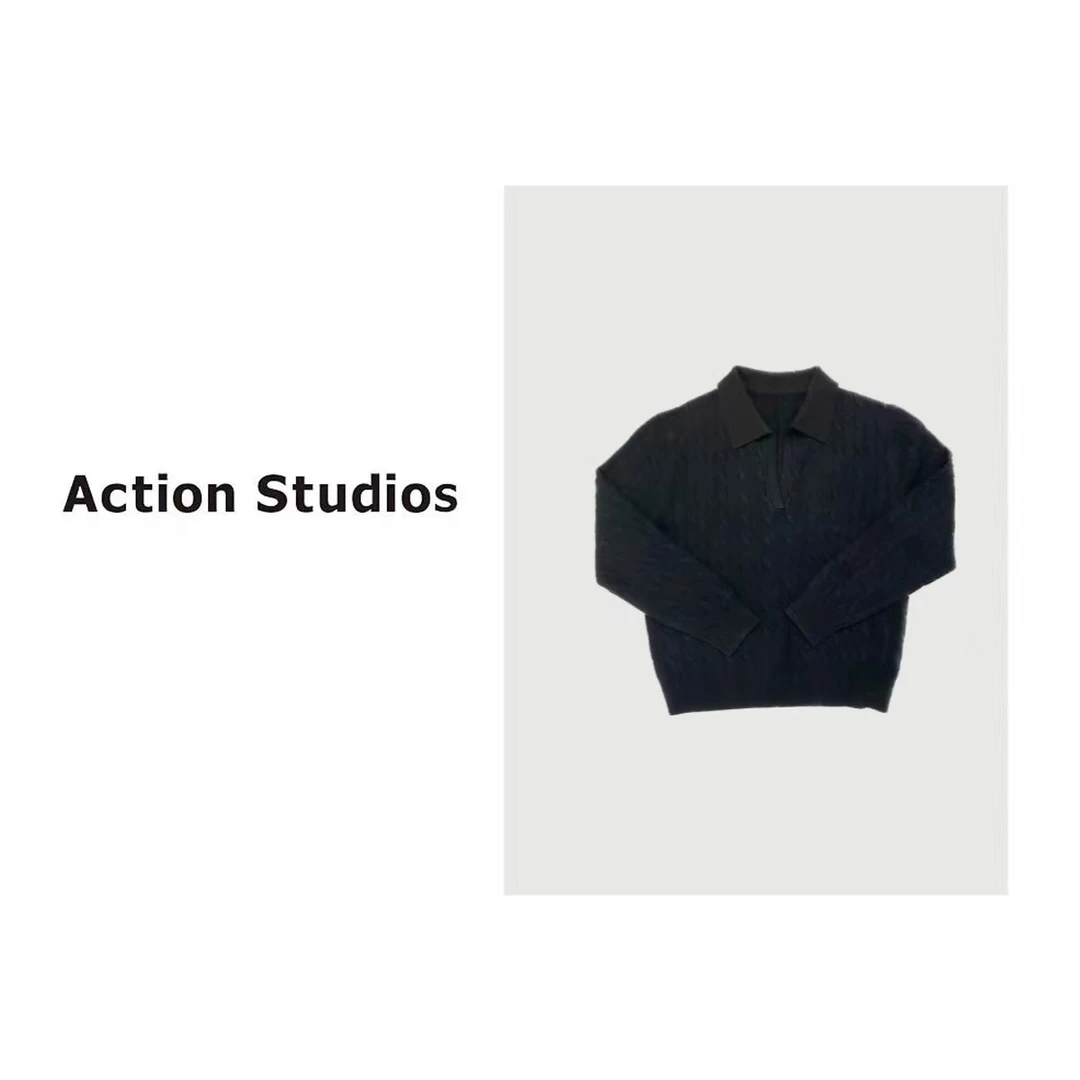 Action Studios大大 推荐拉夫麻花翻领套衫毛衣9238