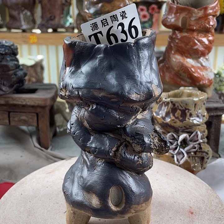 紫砂花盆景德镇陶瓷636