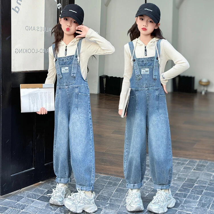 女童春季牛仔背带裤套装2025新款儿童裤子春秋中大童时髦洋气长裤