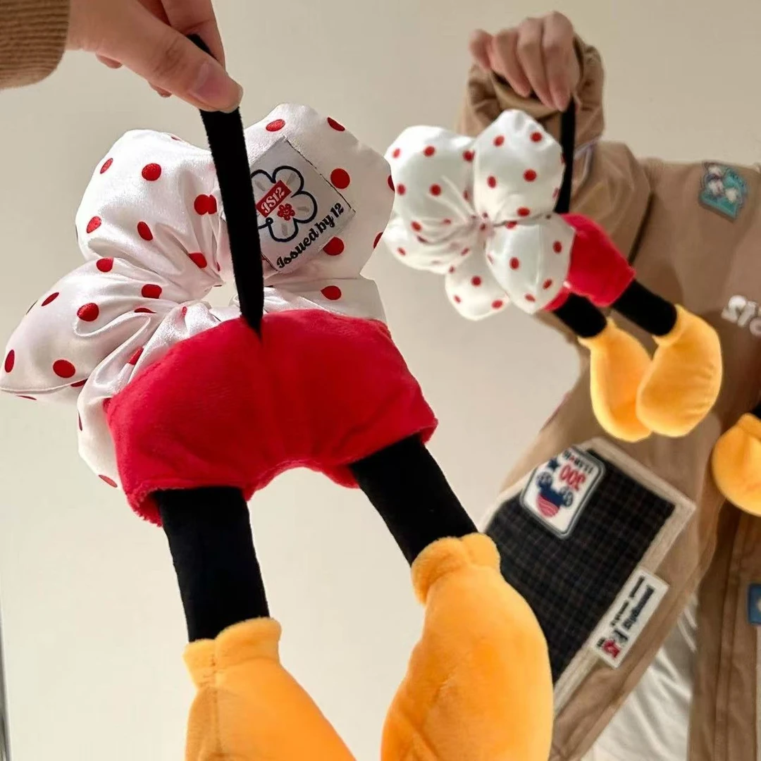 米奇屁股红色波点发圈女生米老鼠腿发饰毛绒大肠圈头绳透气弹力