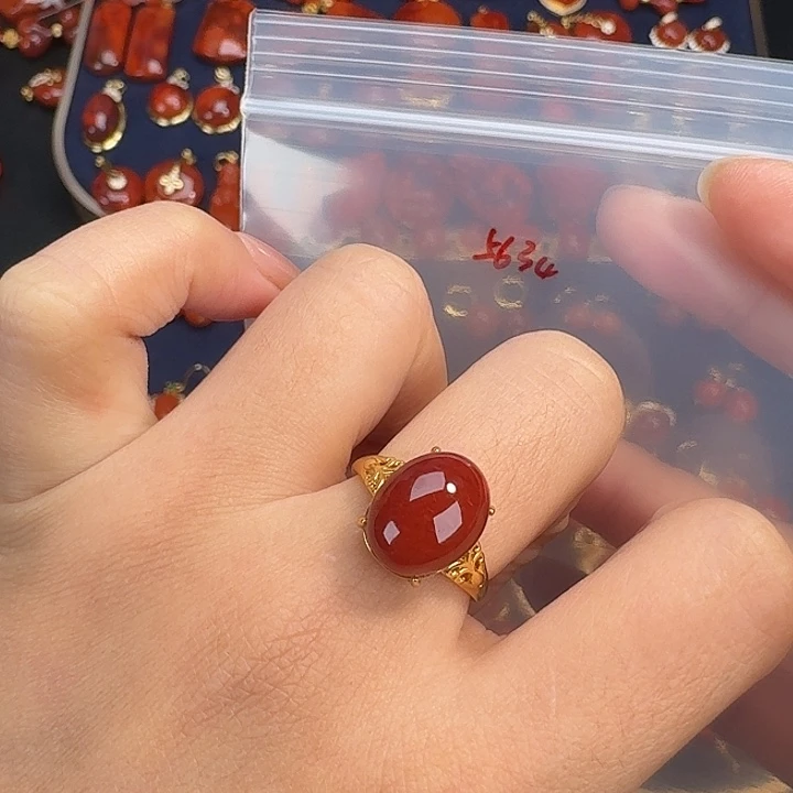 南红玛瑙银S925镶嵌戒指