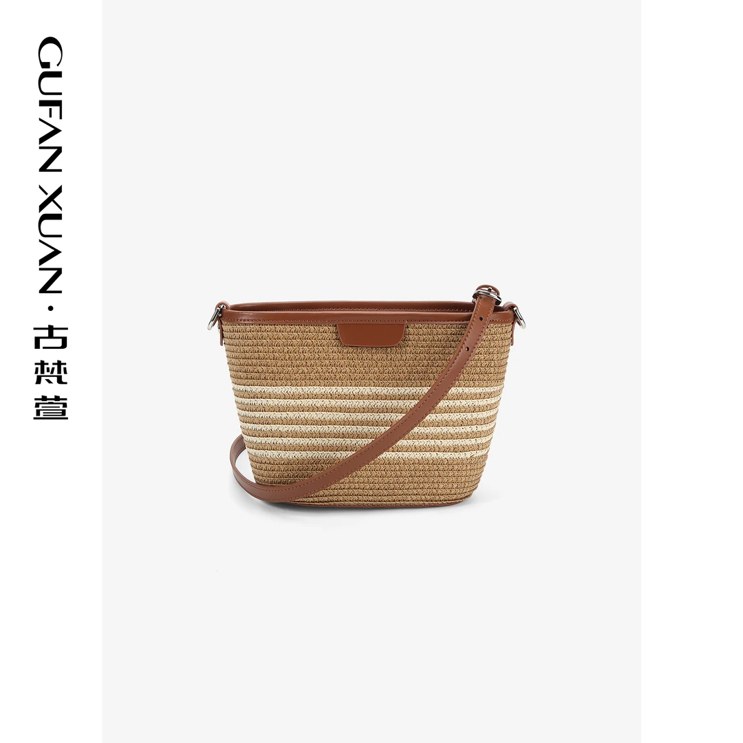 GUFAN XUAN/古梵萱夏季新款编织水桶包单肩斜挎包手拎包度假百搭