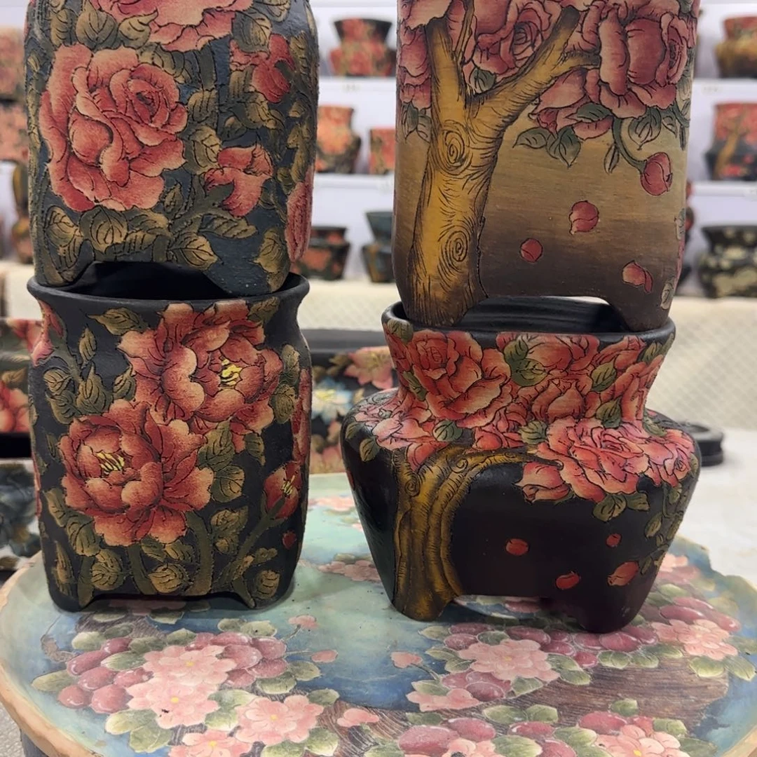 ****瑞紫砂花盆精品多肉手绘花盆