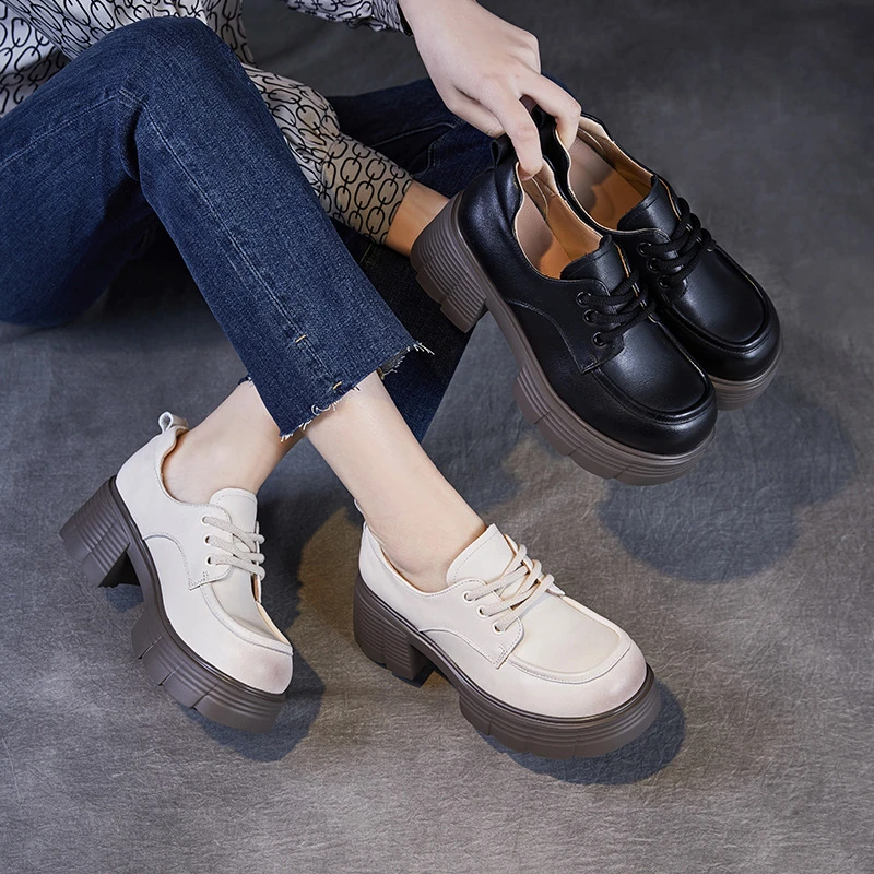 厚底乐福鞋女2025春季新款小个子增高休闲鞋英伦风小皮鞋