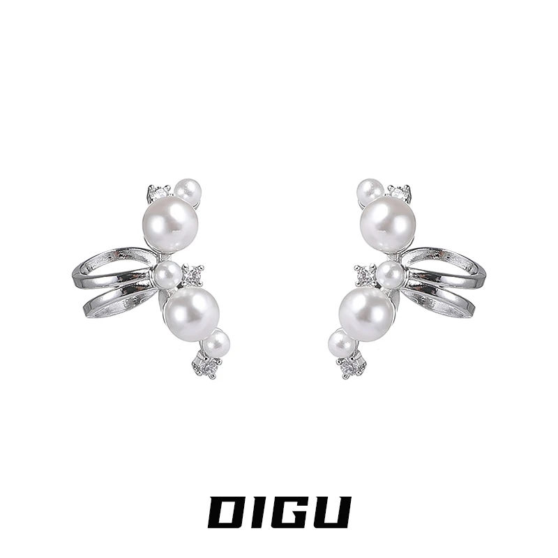 嘀咕家 铜合金仿珍珠耳饰 轻奢镶钻珍珠耳夹气质无耳洞耳骨夹耳饰