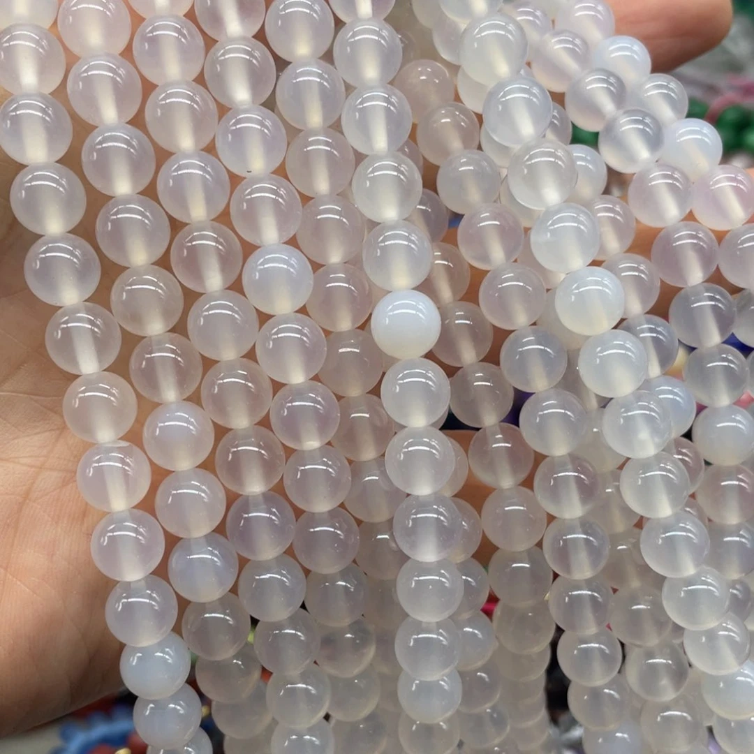 玛瑙/玉髓珠宝半成品未镶嵌白玛瑙8mm一条