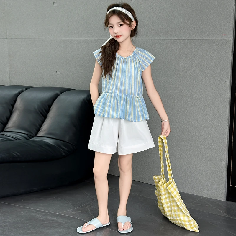 女童夏季套装2025新款儿童洋气薄款超好看中大童短袖短裤休闲夏装