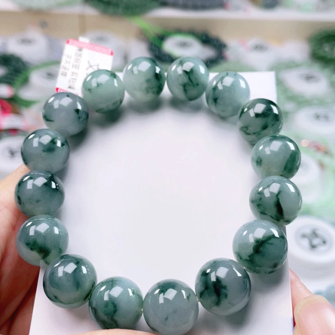 翡翠未镶嵌项链天然翡翠手串12.9mm左右