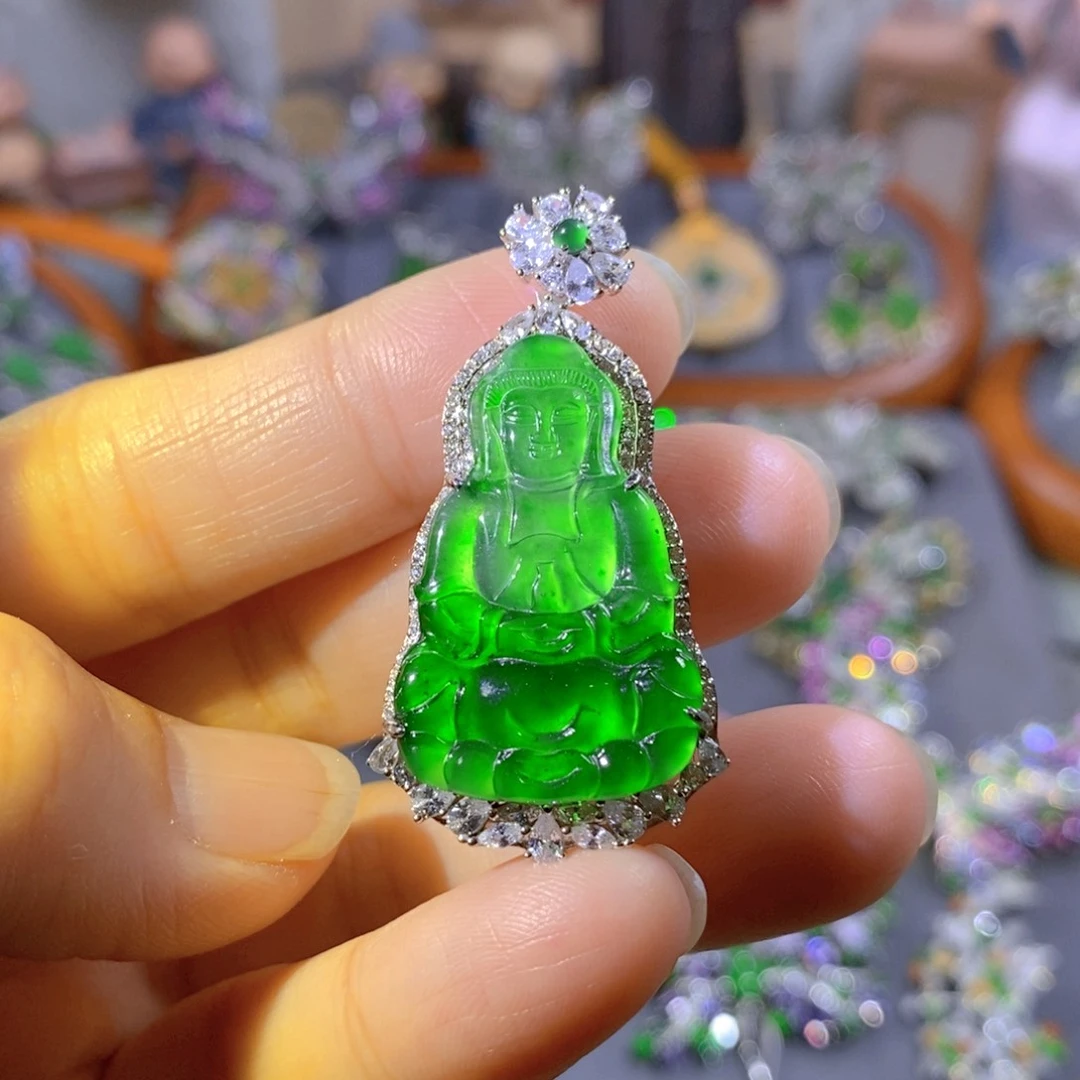 颈饰银S925镶嵌翡翠