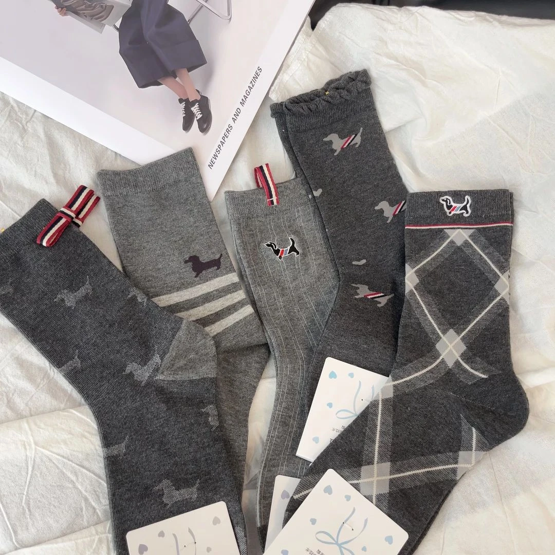 25年秋款TB腊肠狗ins个性布标堆堆袜袜子纯棉棉袜100%全棉中筒