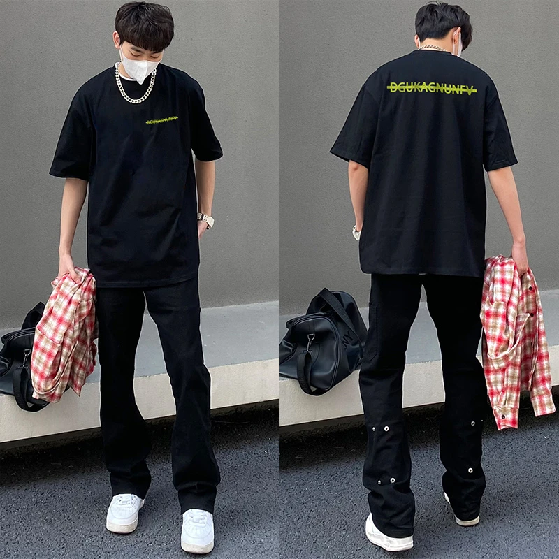 港风潮牌街头个性字母印花夏季纯棉短袖t恤男女高街百搭宽松上衣