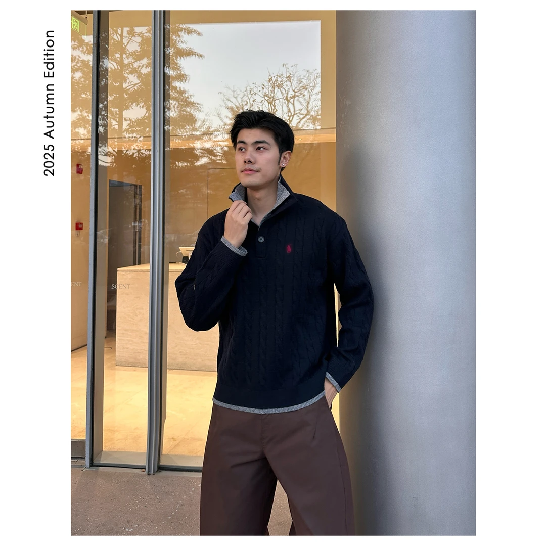 ZICHENG 25ss澳毛系列立领针织绞花双色翻领时尚休闲简约秋冬羊毛