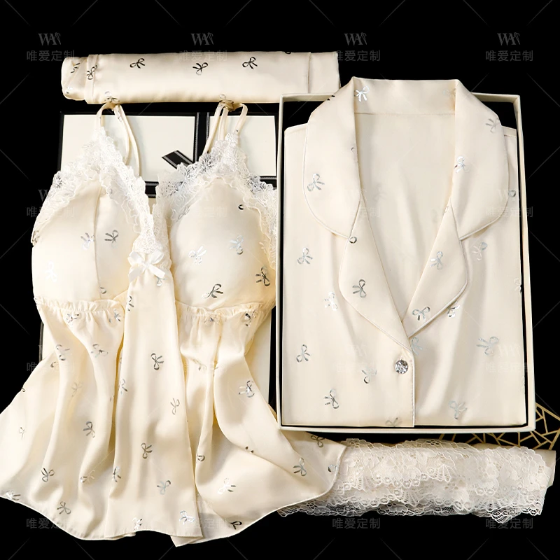 真丝睡衣女款【生日礼盒】100%桑蚕丝四件套高级感送闺蜜女朋友礼物