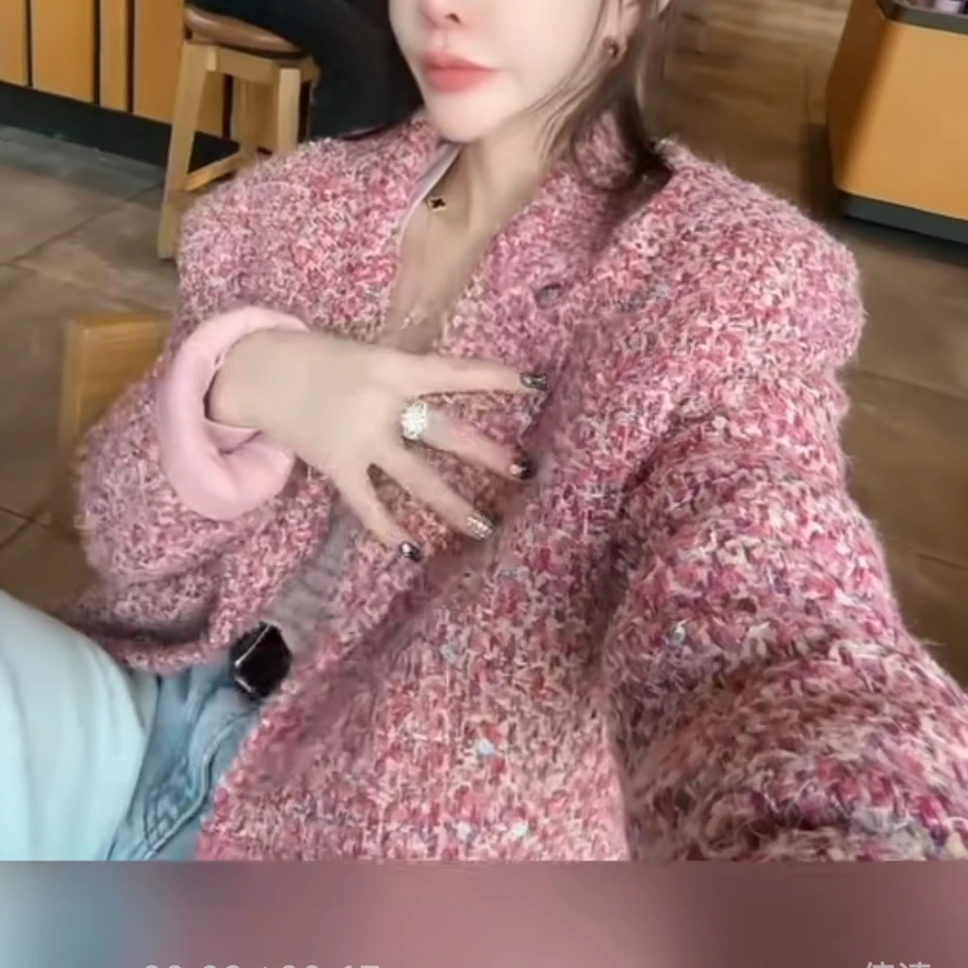 冬季矜贵小香风韩系毛绒粗花呢亮片设计