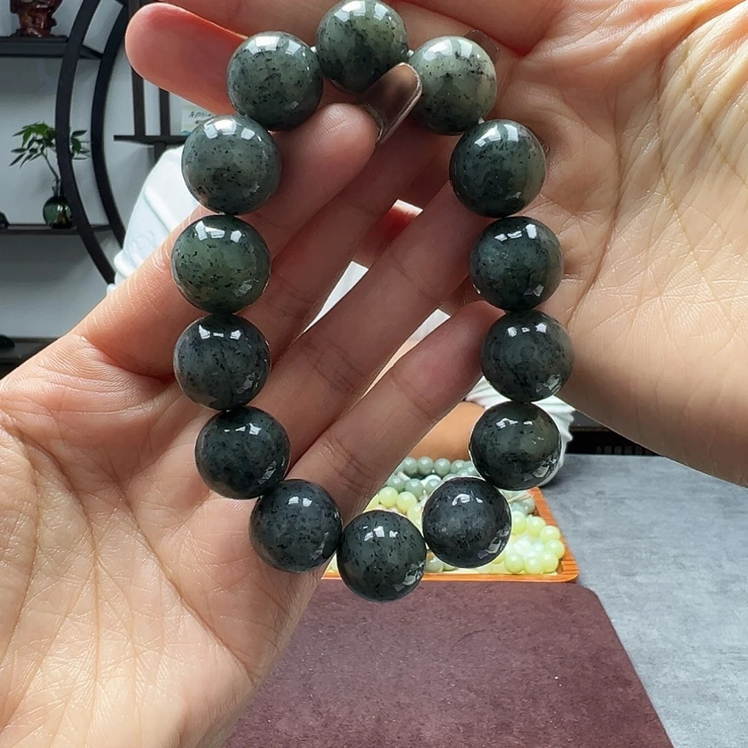 和田玉未镶嵌手链16点墨青花