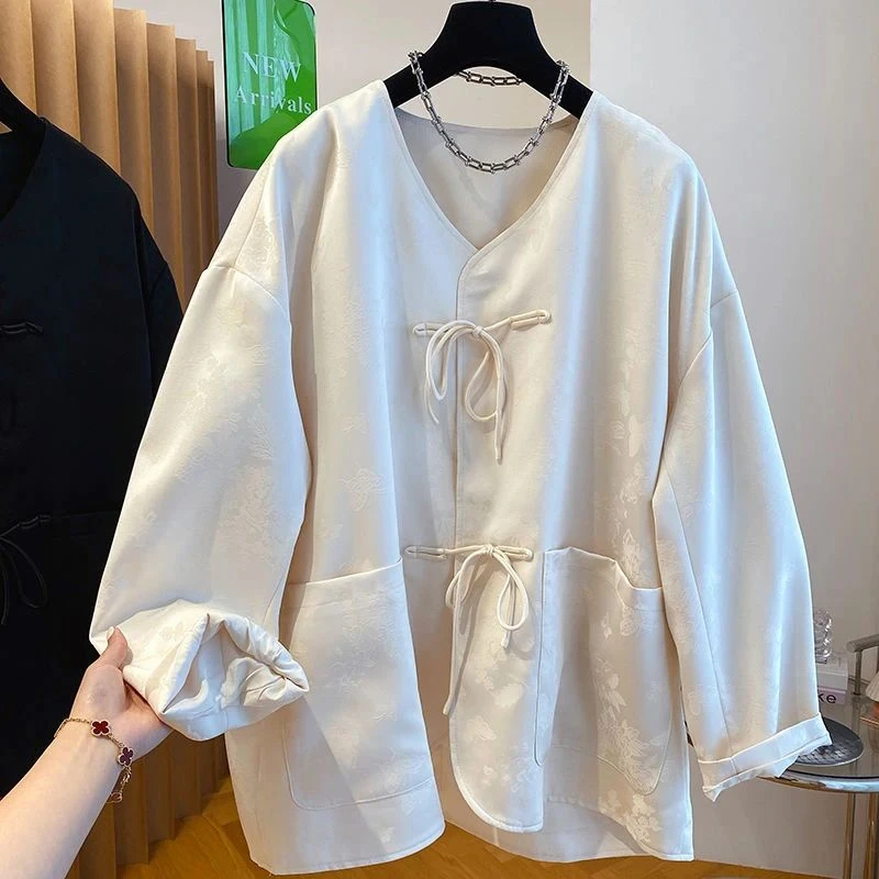 新中式国风盘扣开衫外套女2024年秋季新款宽松遮肉显瘦洋气上衣