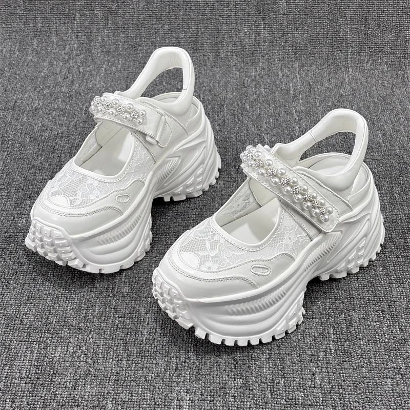 欧货夏季新款真皮厚底老爹鞋女时尚透气网面鞋百搭美式运动休闲鞋