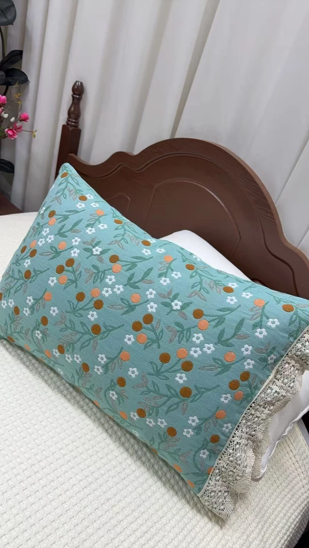 小金桔-浅绿色棉麻按扣枕套48*74cm（两条装）