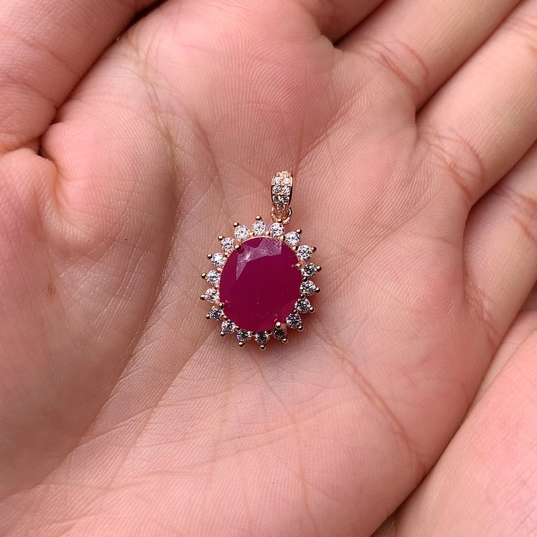 红宝石颈饰银S925镶嵌