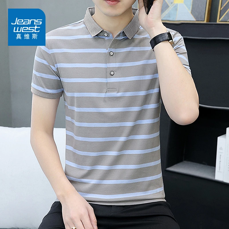 真维斯短袖t恤男士2025夏季休闲半袖翻领条纹POLO衫轻奢上衣男款