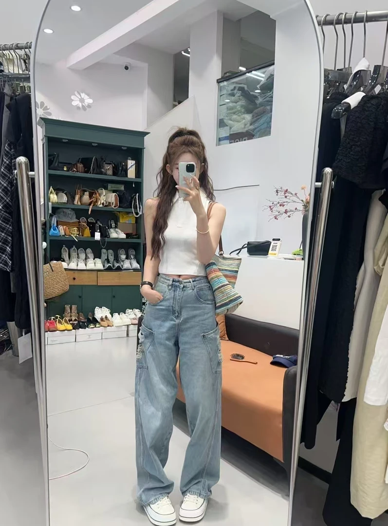 简衣 夏季百搭时尚翻领白色显瘦背心