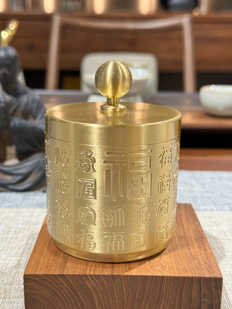 全黄铜带盖子百福烟灰缸防飞灰防烟味车载家用客厅铜摆件工艺礼品