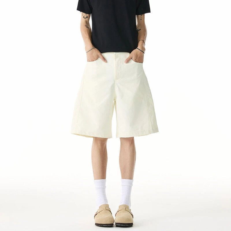 夏季薄款白色结构弯刀五分短裤男潮百搭宽松运动简约情侣沙滩裤