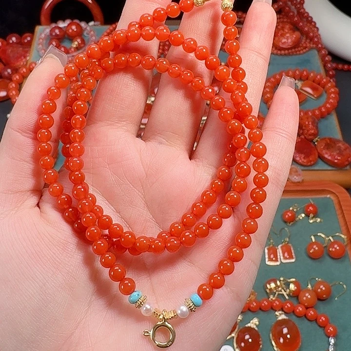 南红玛瑙未镶嵌冰红万能链4.6