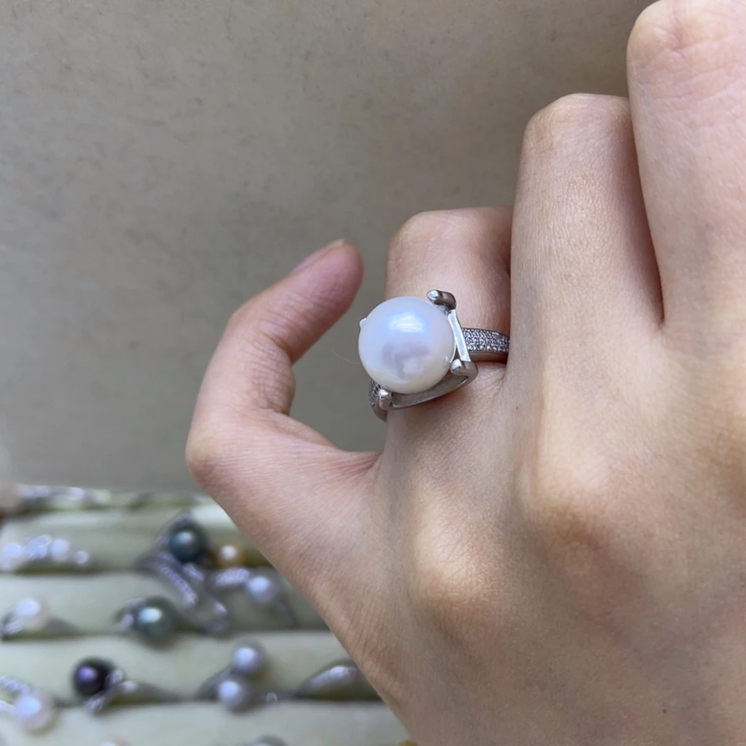 戒指银S925镶嵌淡水珍珠