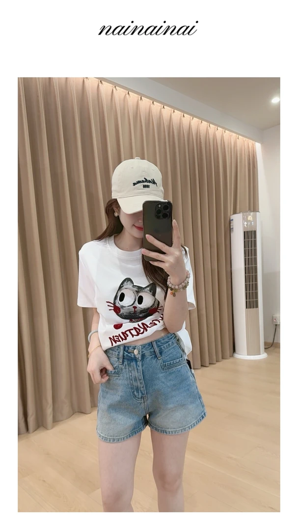 奈奈妮【探索】牛仔短裤女2025新款夏季显瘦休闲百搭7003