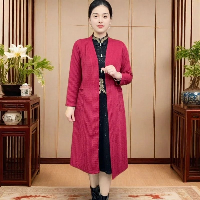 春秋季气质薄款女中长款风衣显瘦中老年中年洋气宽松秋冬长袖
