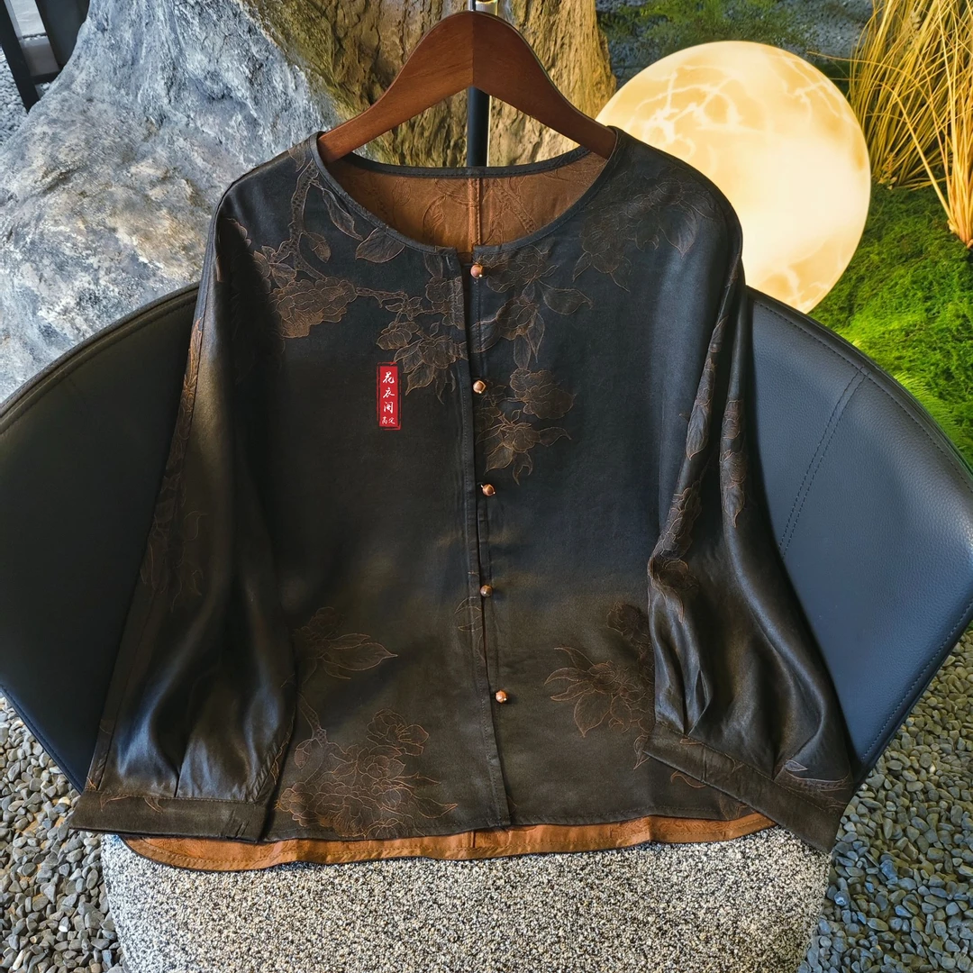 【萦檀】2025新款春季新中式上衣宽松国风提花立领女气质显瘦外套