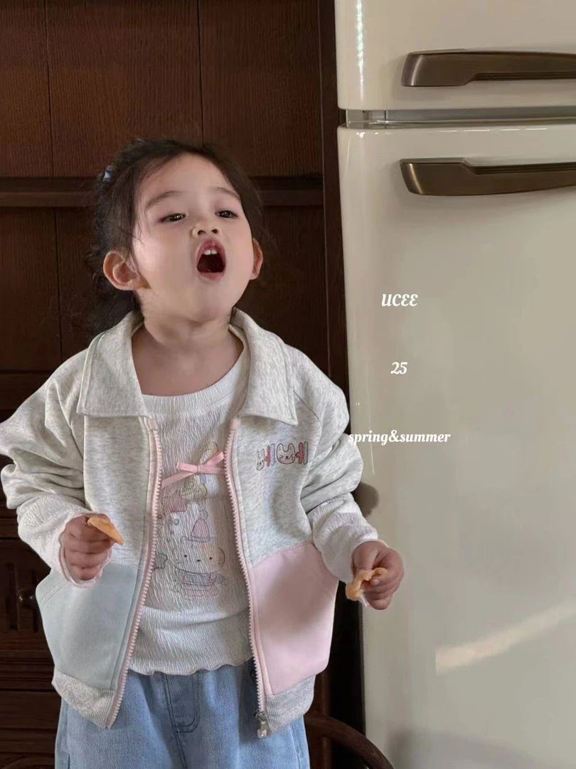 女童灰色卡通刺绣外套（YX-262126-春秋）