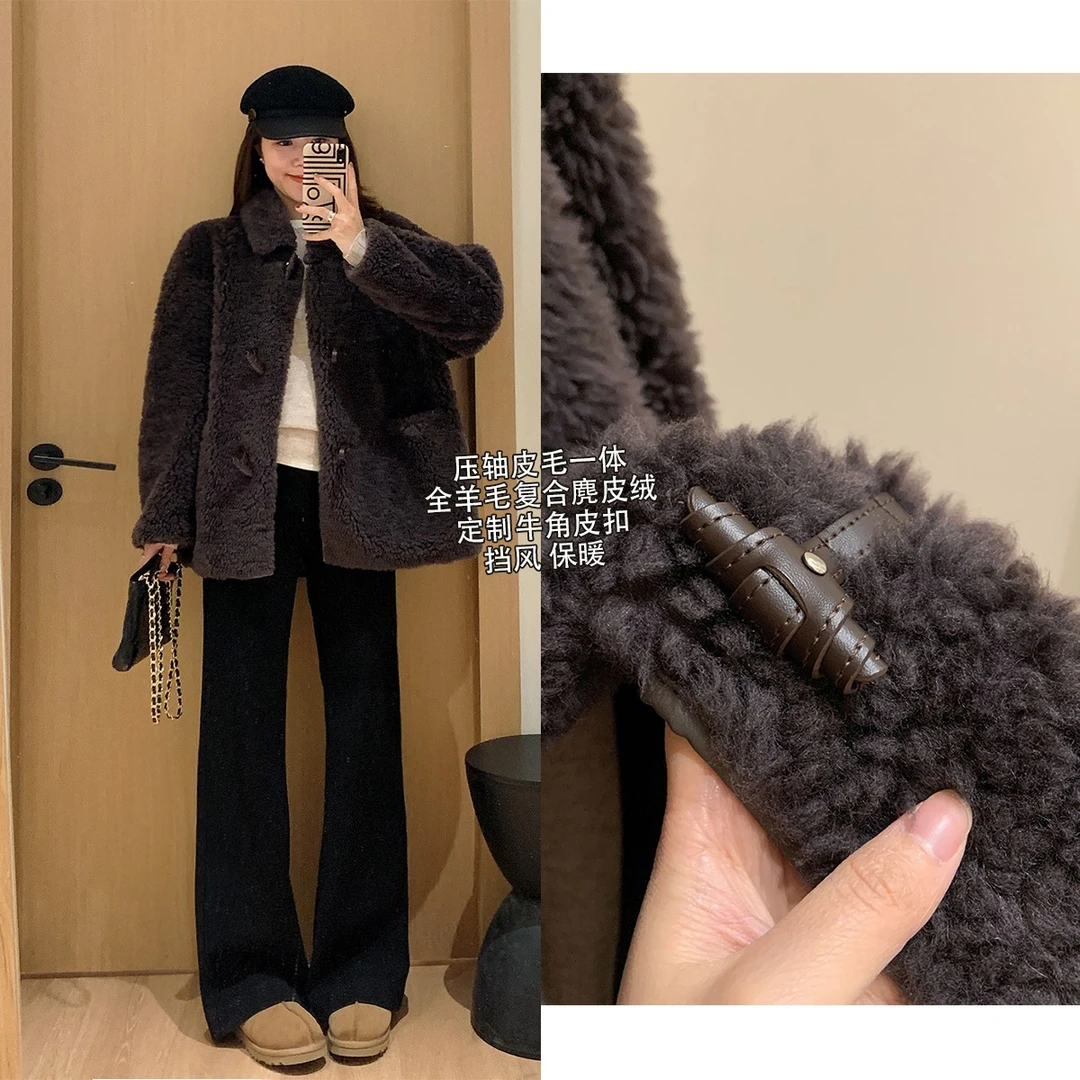 大叮自制清仓【私服款】全Y毛复合麂皮绒牛角扣皮毛一体外套！S5639