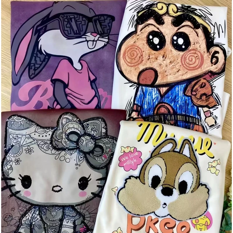 菲-1（清仓短袖 ）w2025短袖夏季t恤女宽松显瘦圆领百搭印花时尚休