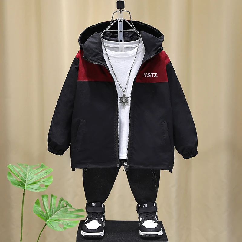 男童春秋秋季拼色工装外套连帽韩版秋季男童冲锋衣