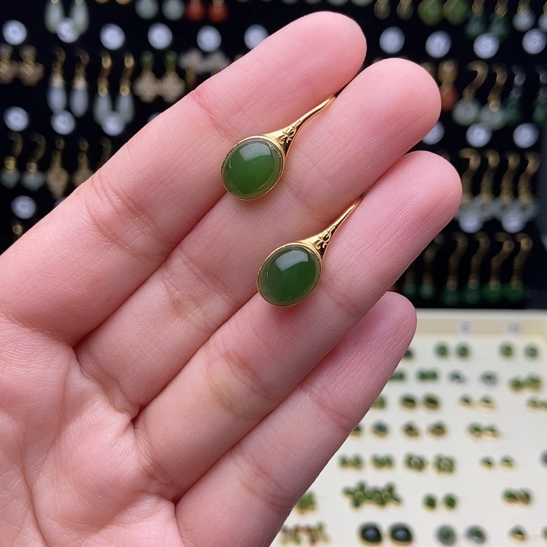 和田玉银S925镀金镶嵌耳饰