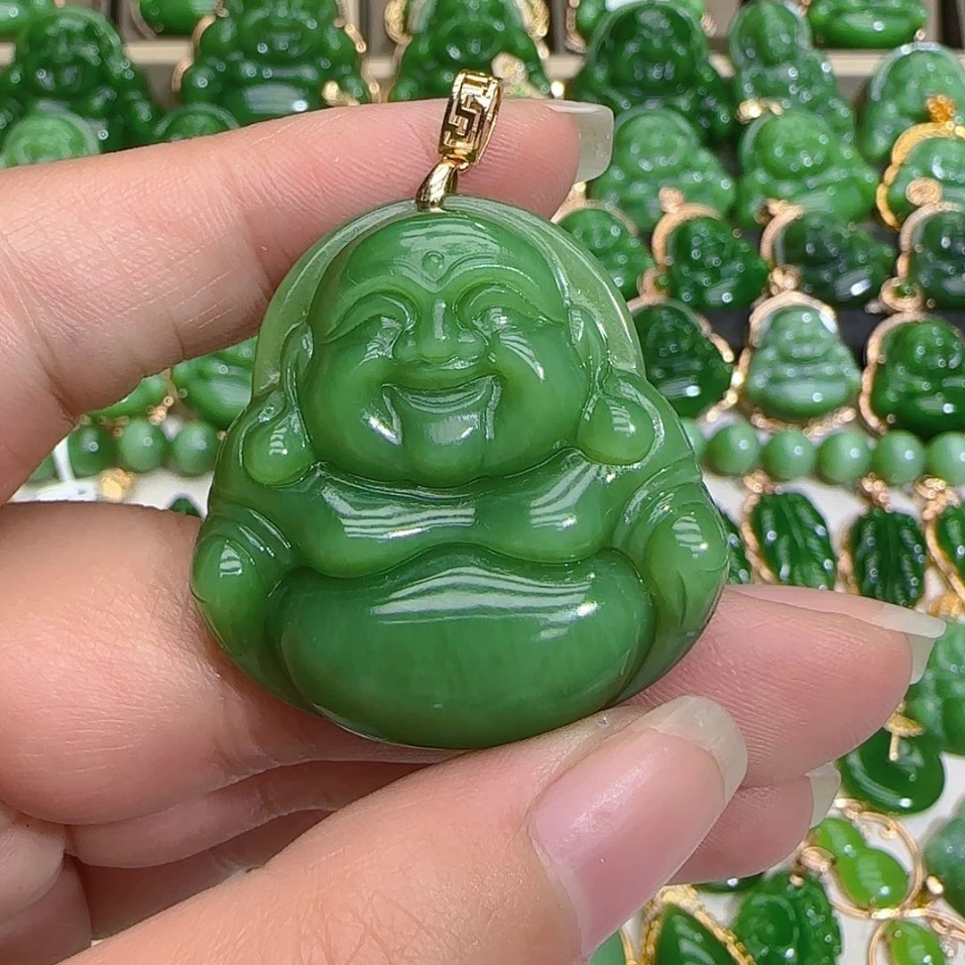 和田玉（碧玉）吊坠(不含链)18K金镶嵌