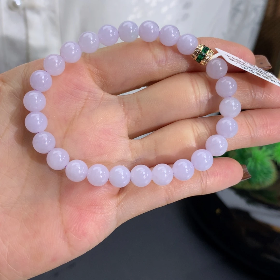 未镶嵌手串翡翠卡5.9细润淡淡粉紫手串