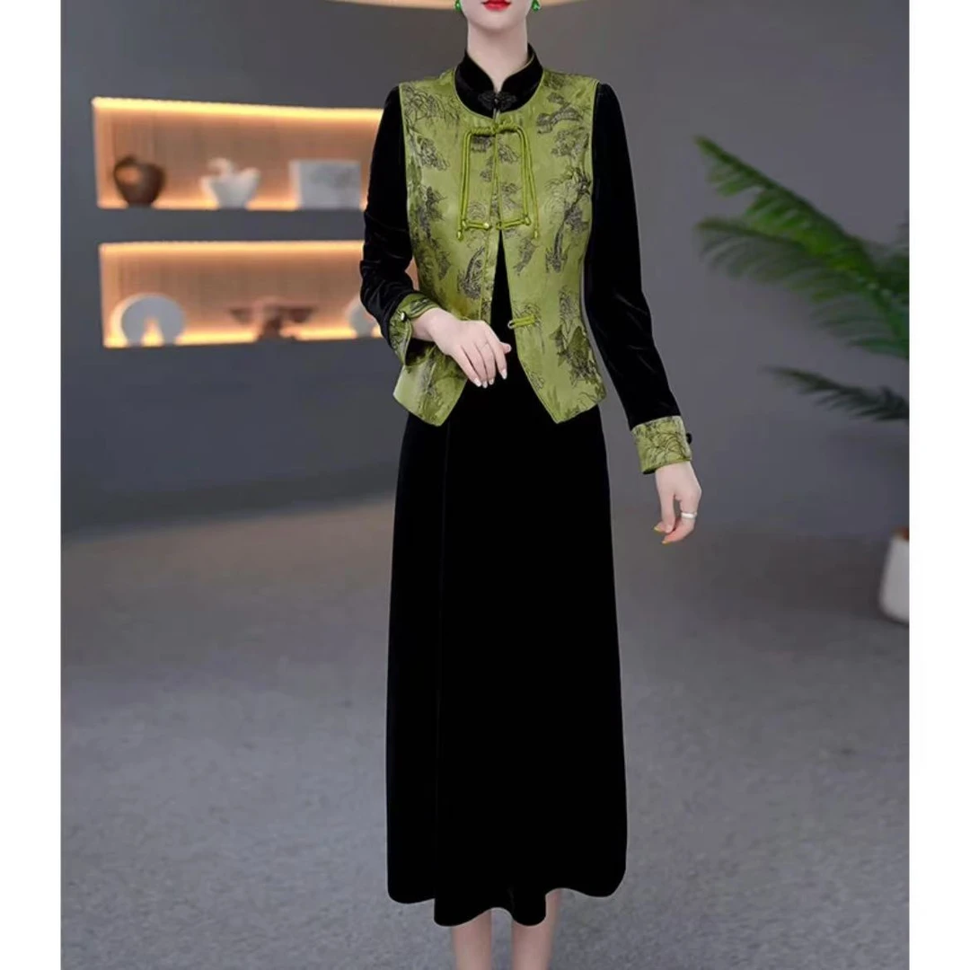 【两件套】秋季新中式小众轻奢国潮气质温柔精致中长款连衣裙