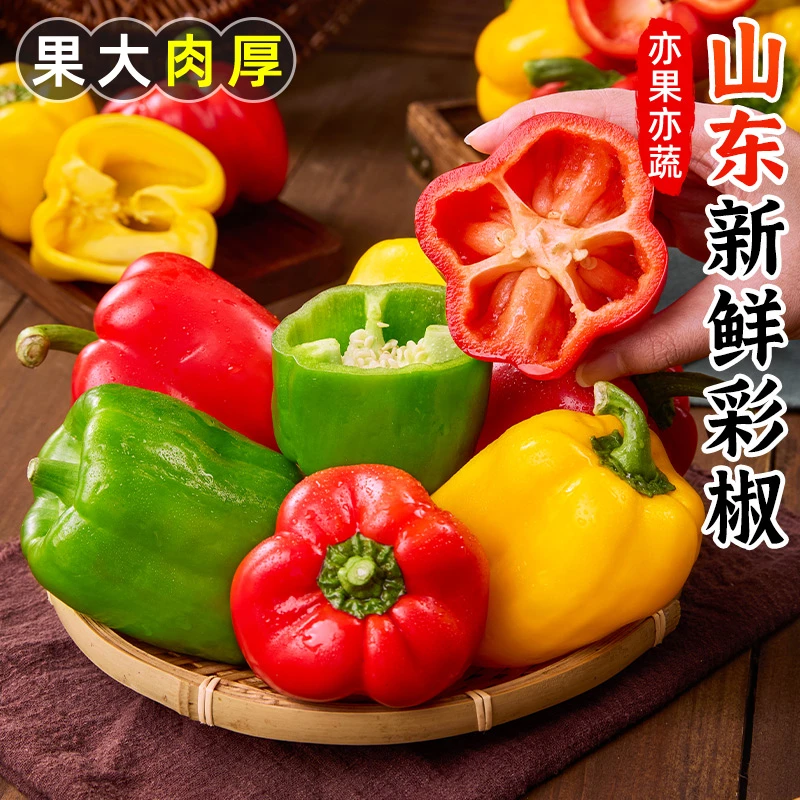 【红黄绿三色混装】山东新鲜彩椒1-5斤圆椒红黄灯笼椒水果甜椒蔬菜