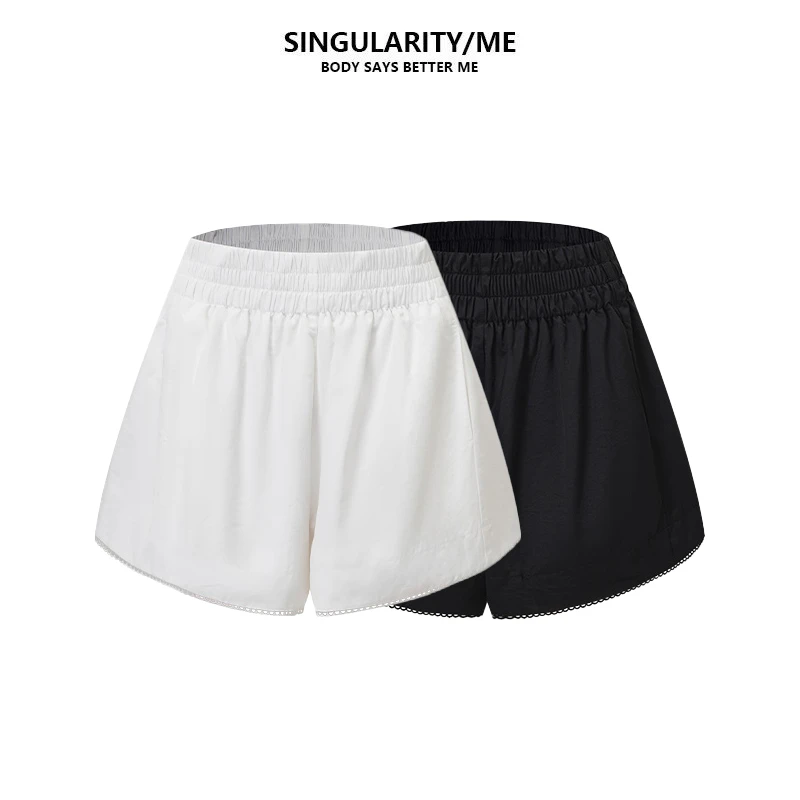 Singularity Me 5A 90261 弹力松紧腰花边设计显瘦A字版阔腿短裤