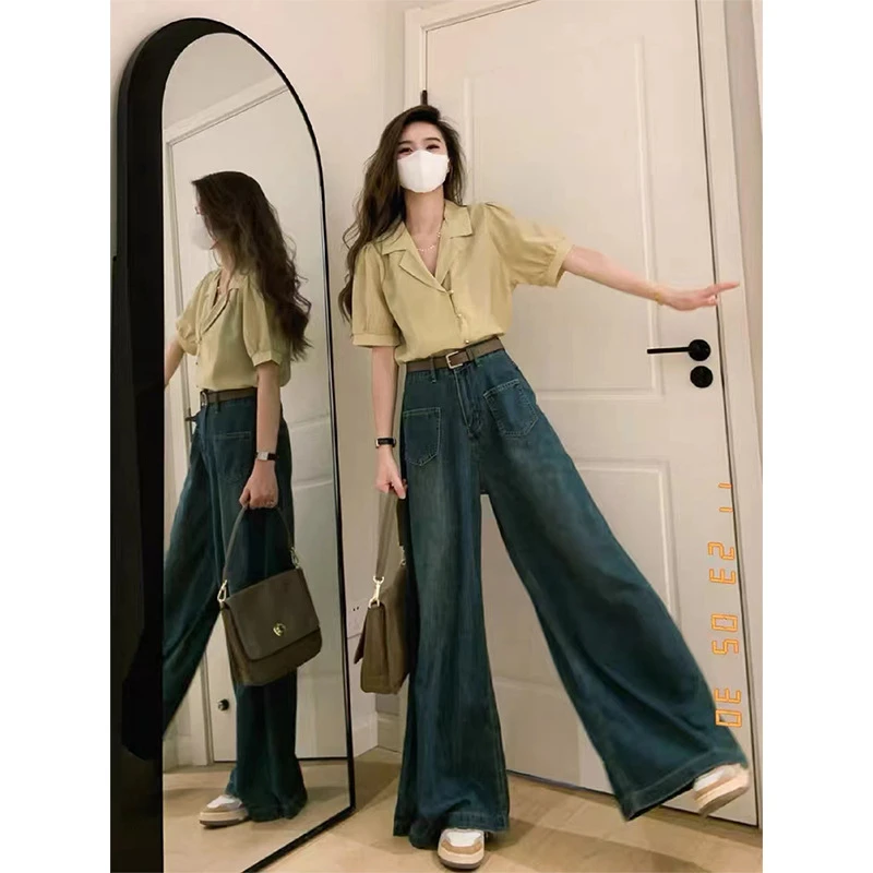 喇叭牛仔裤女2025年新款高腰显瘦宽松设计感拖地阔腿长裤