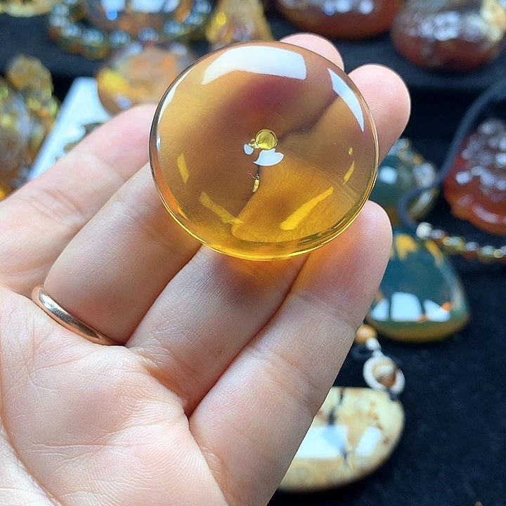 琥珀未镶嵌裸石蓝珀平安扣吊坠