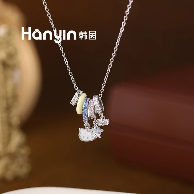 铜合金项链 韩系甜美超闪多环搭配KT猫五角星项链AAA