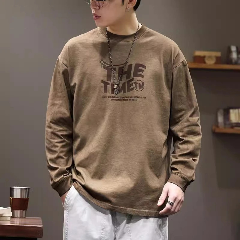 U&PURA日系潮牌ins字母印花长袖t恤男宽松打底衫春季280g重磅体恤