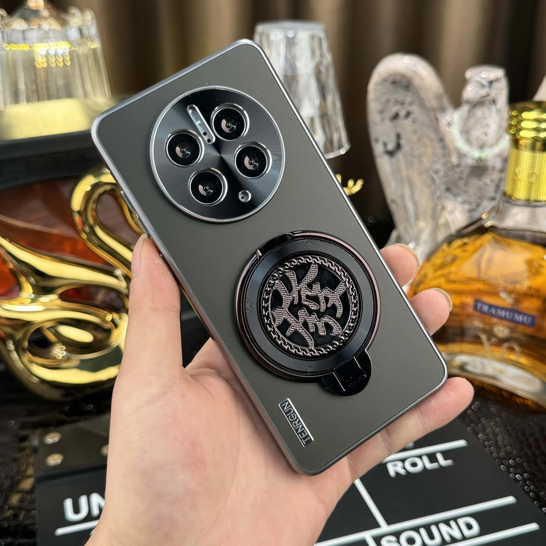 新款【流光磨砂+發财陀螺支架】适用于华为Mate50散热手机壳