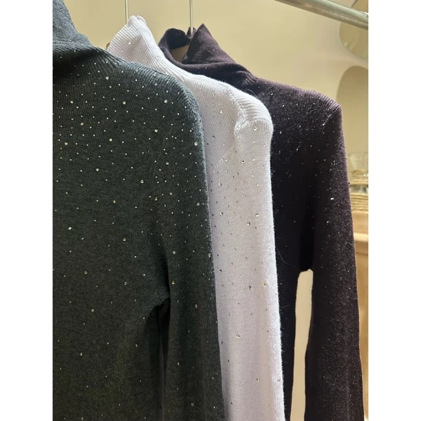 秋冬法式温柔风满天星烫钻高领针织毛衣内搭