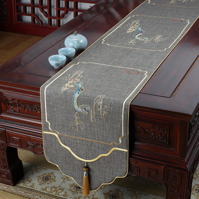新中式桌旗禅意防水茶席轻奢茶台布茶旗长条茶几旗餐桌布茶桌垫布